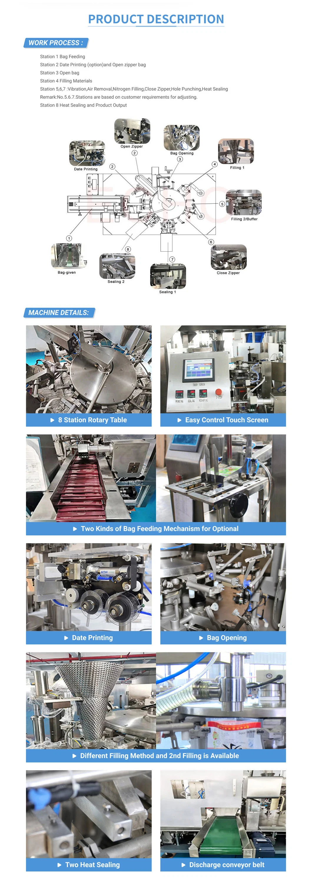 OEM Automatic Pouch Packing Doypack Bag Filling Sealing Packaging Machine