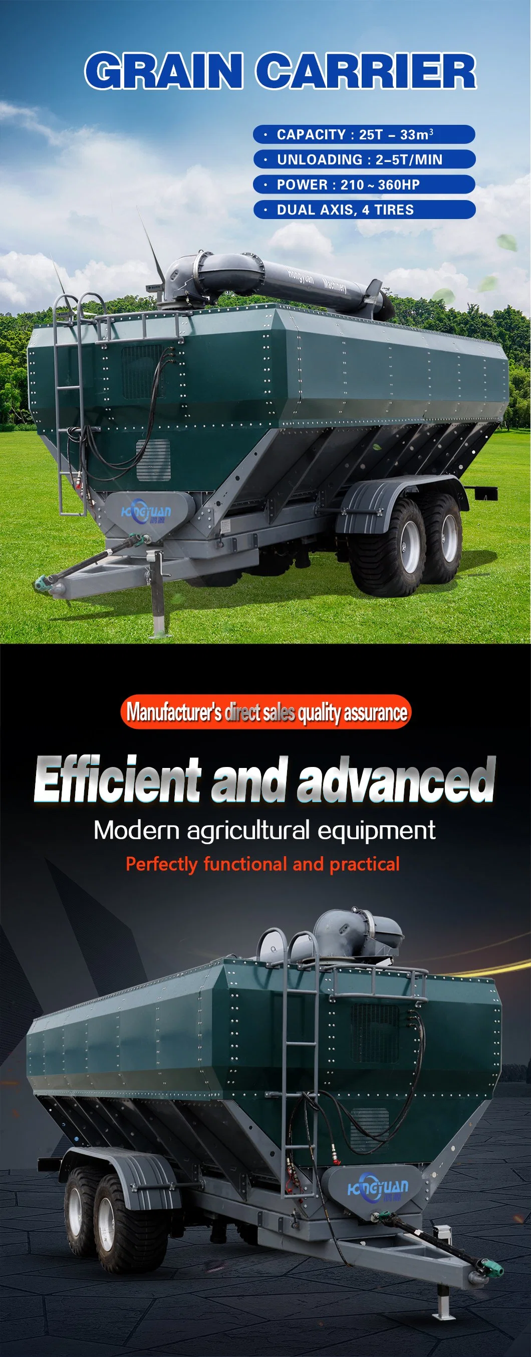 Agriculture Garden Hydraulic Farm Field Farmland Corn Bean Pump Feed Fertilizer Tractor Mounted Grain Carrier Bunker Cart Trailer Tanker Agricultural Machinery